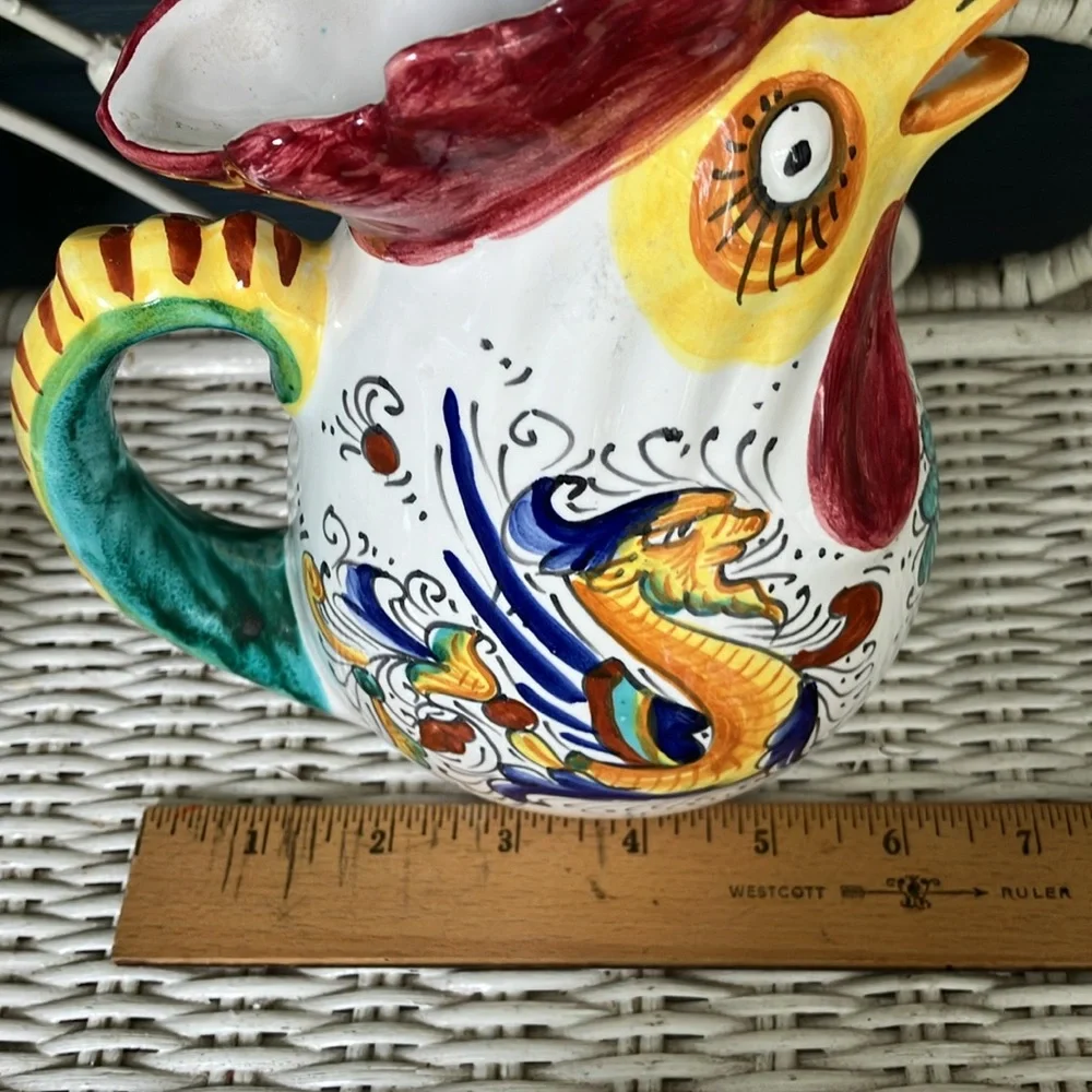Williams & Sonoma Rooster Pitcher/Creamer In Deruta Style Majolica Inspired
